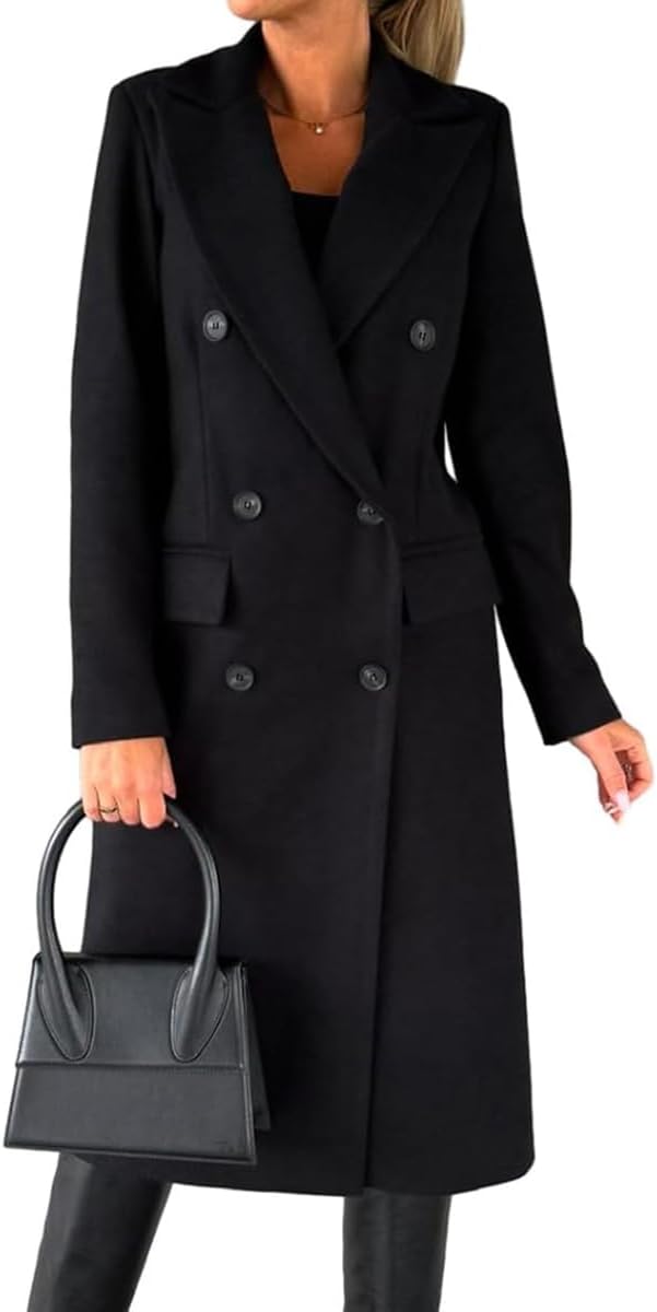 Double Breasted Woolen Pea Coat for Women