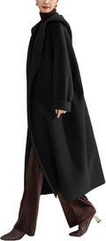 Hooded Belted Long Wool Coat for Women