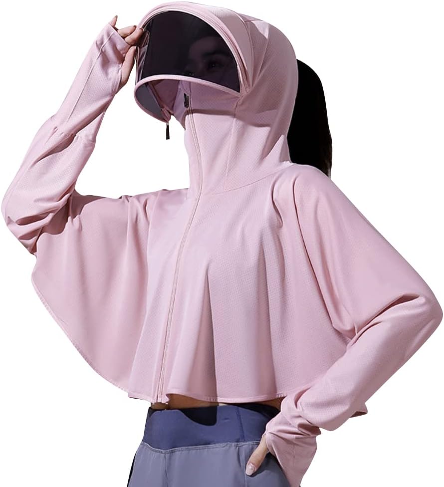 Hooded Sun Shirt with Ponytail Hole for Women