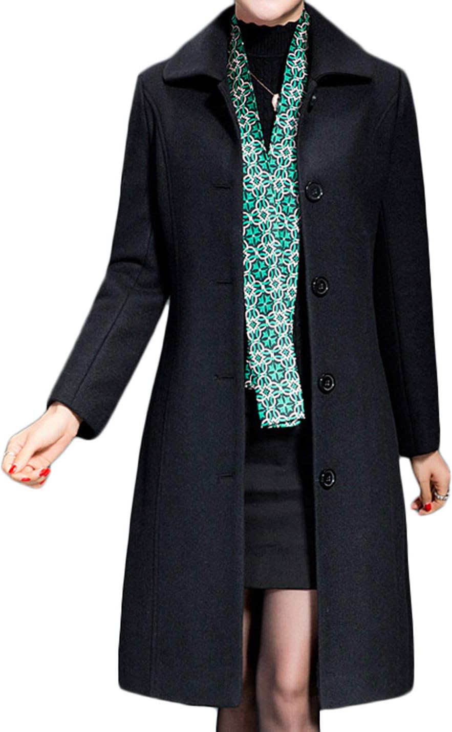 Slim Fit Solid Wool Overcoat for Women