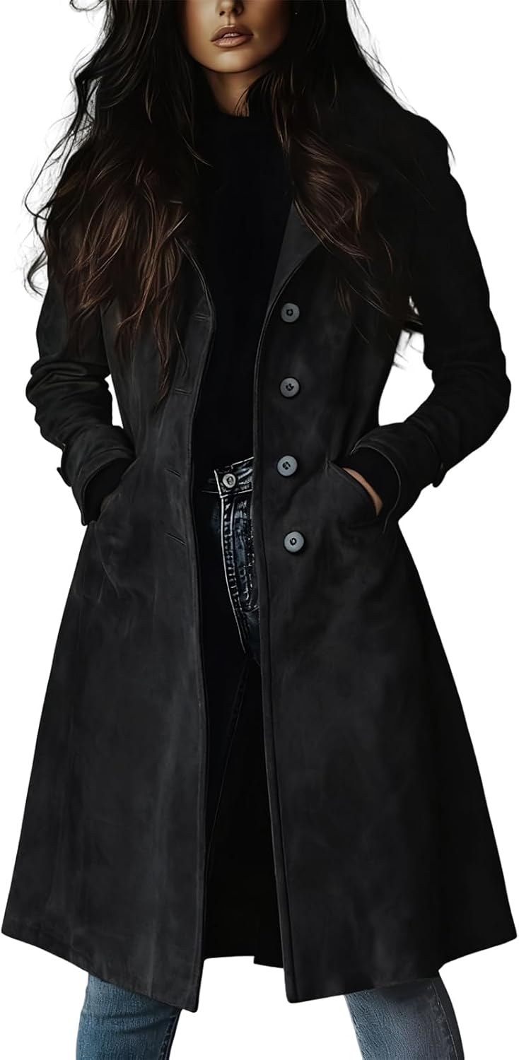 Faux Suede Trench Coat for Women