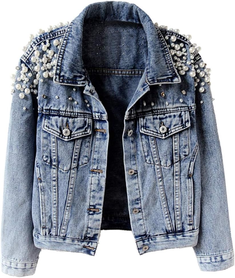 Pearl Beaded Jean Jacket for Women