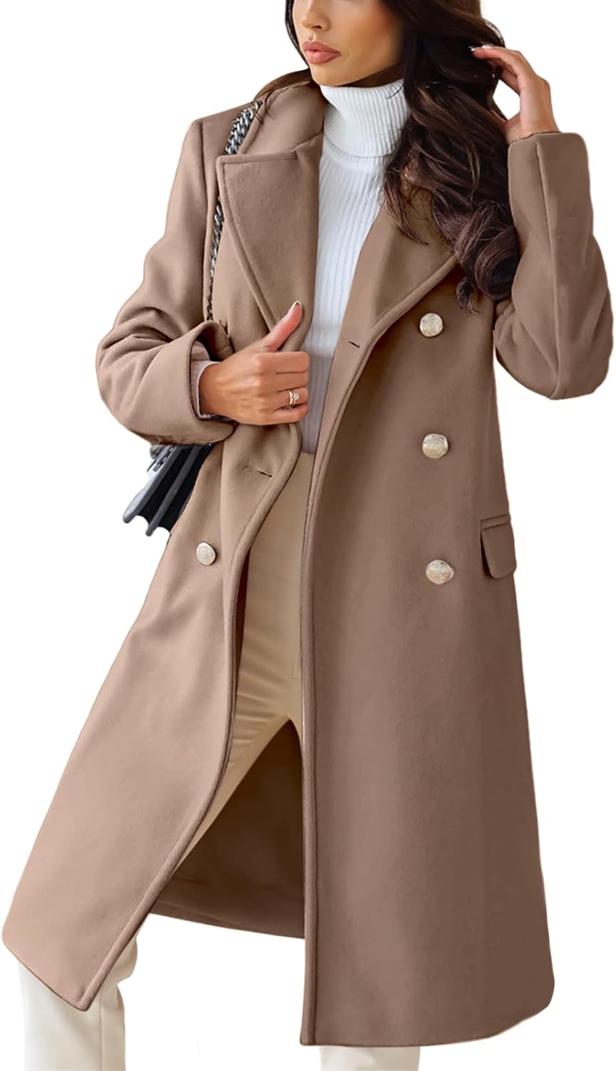 Double Breasted Long Wool Overcoat for Women