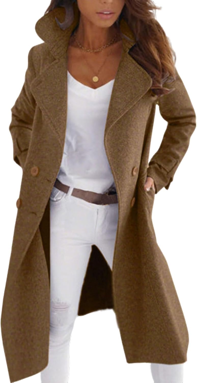 Long Wool Blazer Trench Coat for Women