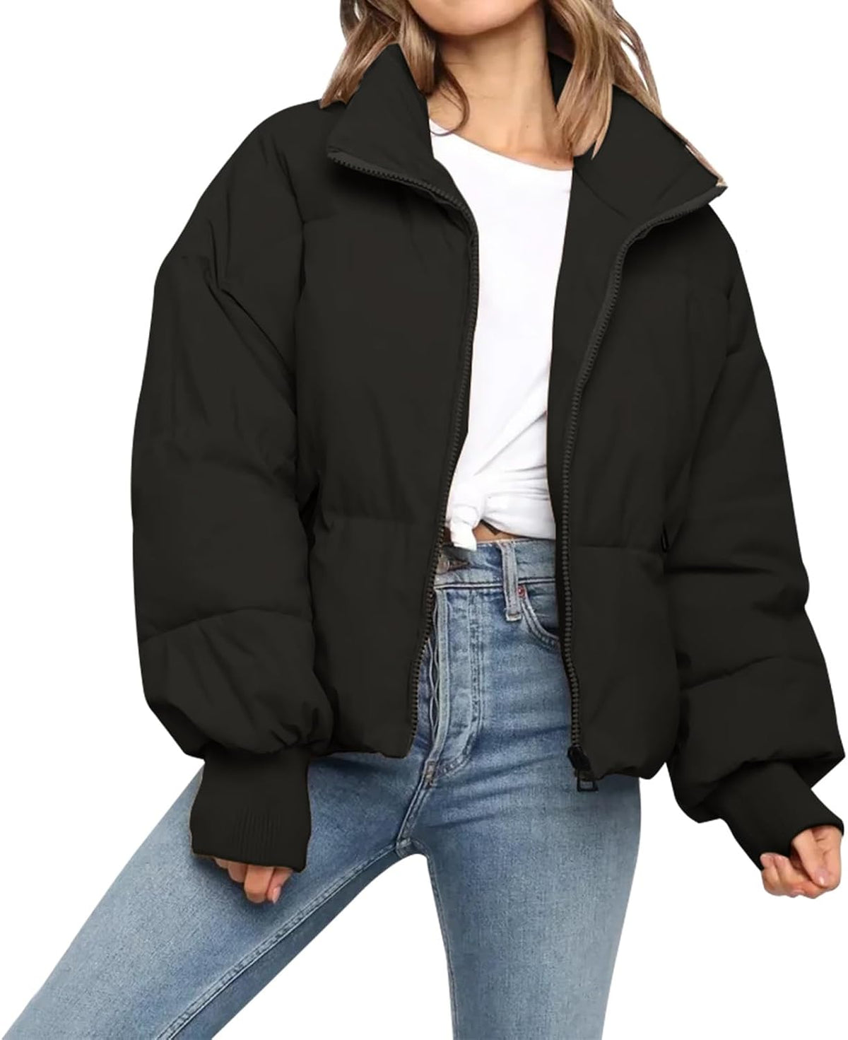 Cropped Hooded Puffer Coat for Women