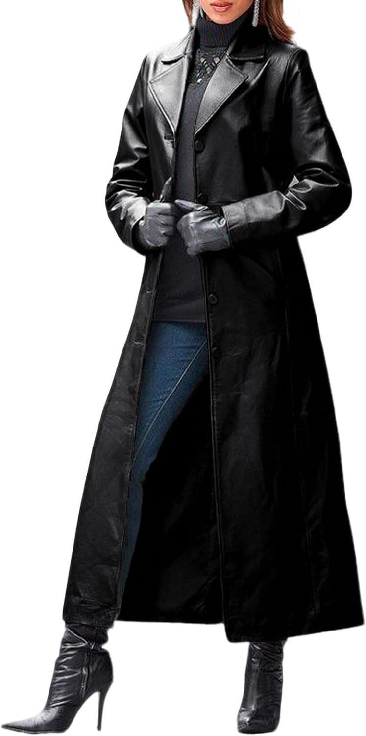 Faux Leather Single Breasted Overcoat for Women