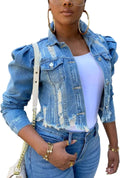 Puff Sleeve Denim Coat for Women