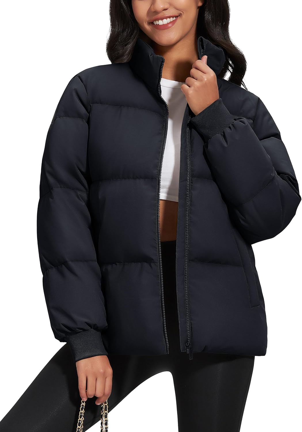 Duck Down Stand Collar Puffer Coat for Women