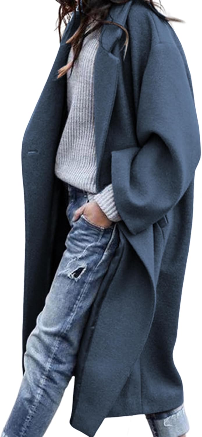 Loose Fit Wool Blend Overcoat for Women