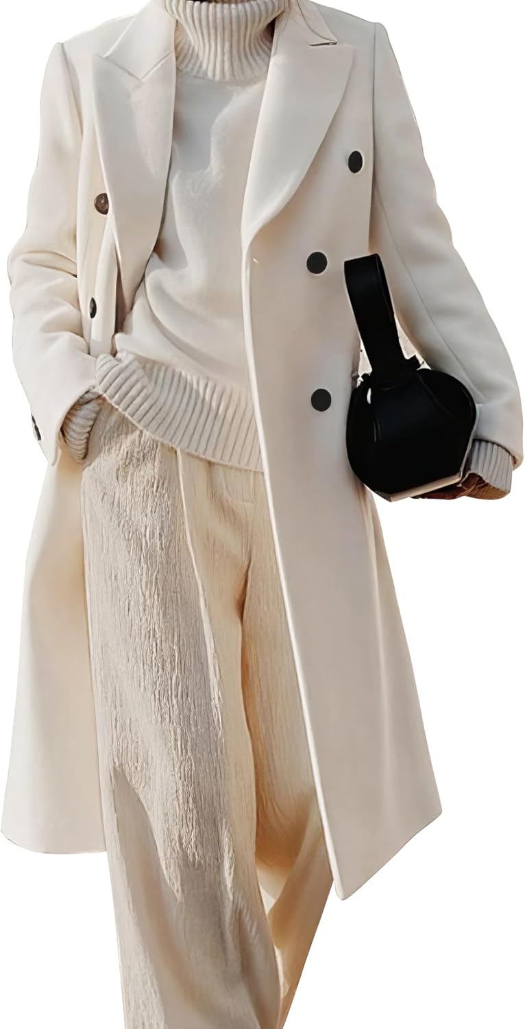 Notch Lapel Double Breasted Wool Coat for Women