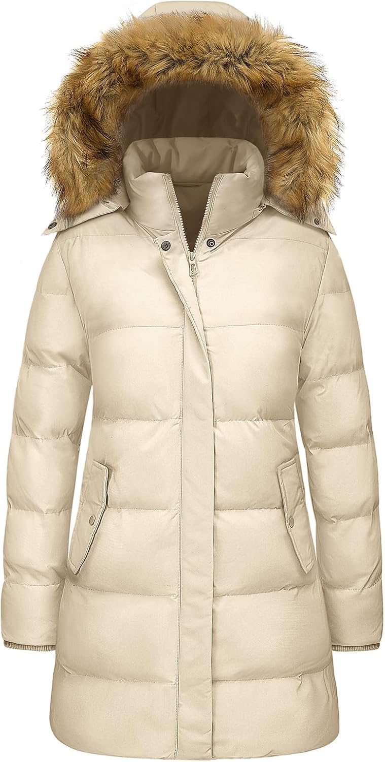 Detachable Fur Hood Puffer Coat for Women