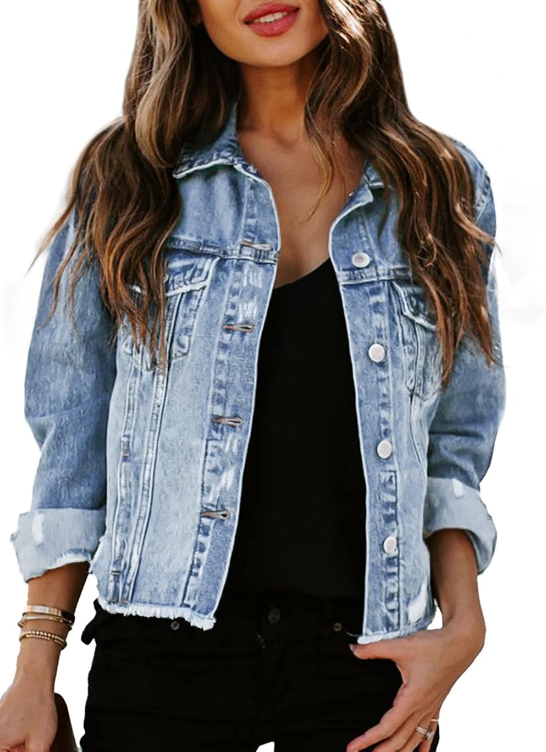 Ripped Denim Coat for Women