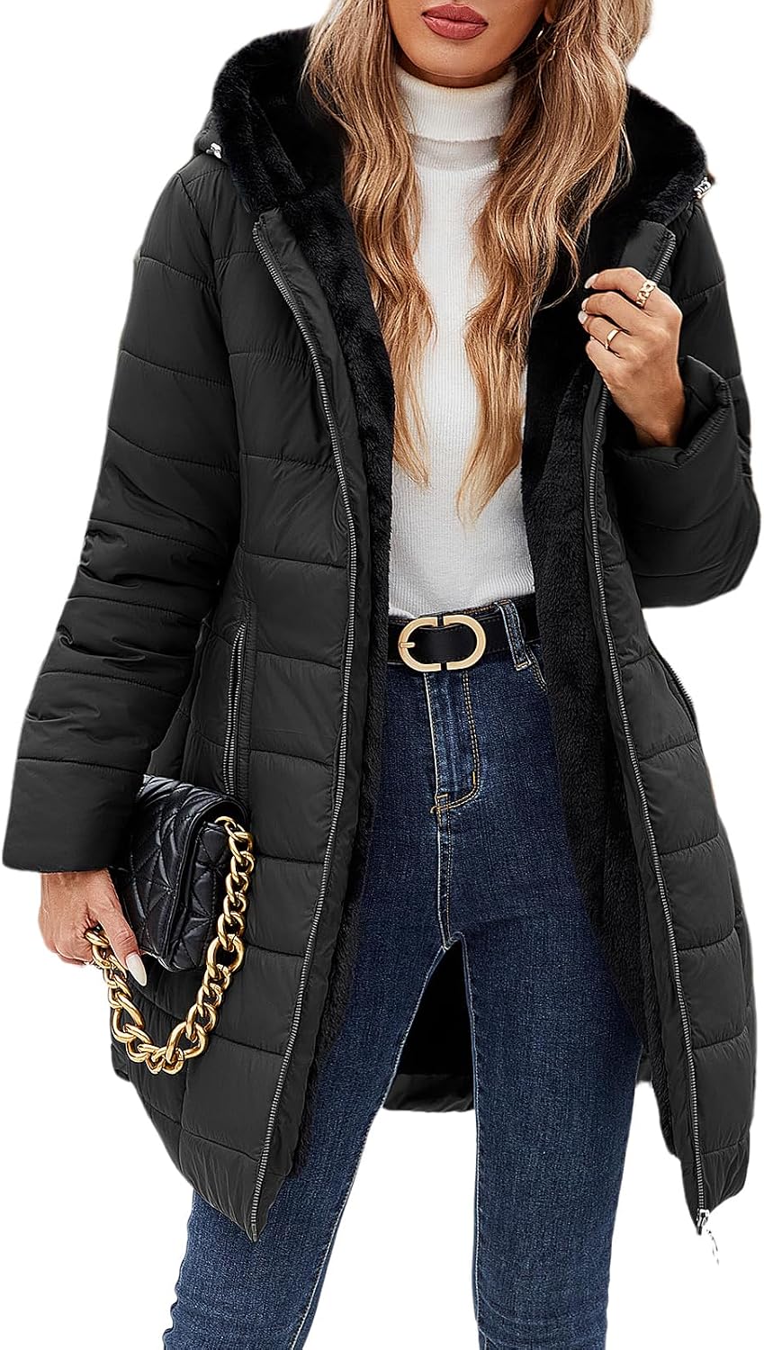 Fleece Lined Hooded Winter Coat for Women