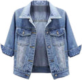 Button Front Distressed Jean Jacket for Women