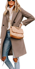 Notched Lapel Wool Blend Overcoat for Women