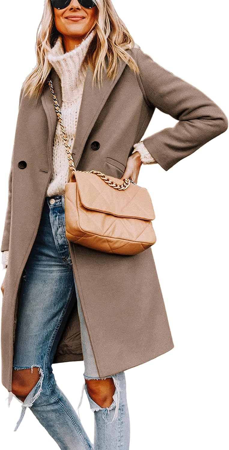 Notched Lapel Wool Blend Overcoat for Women