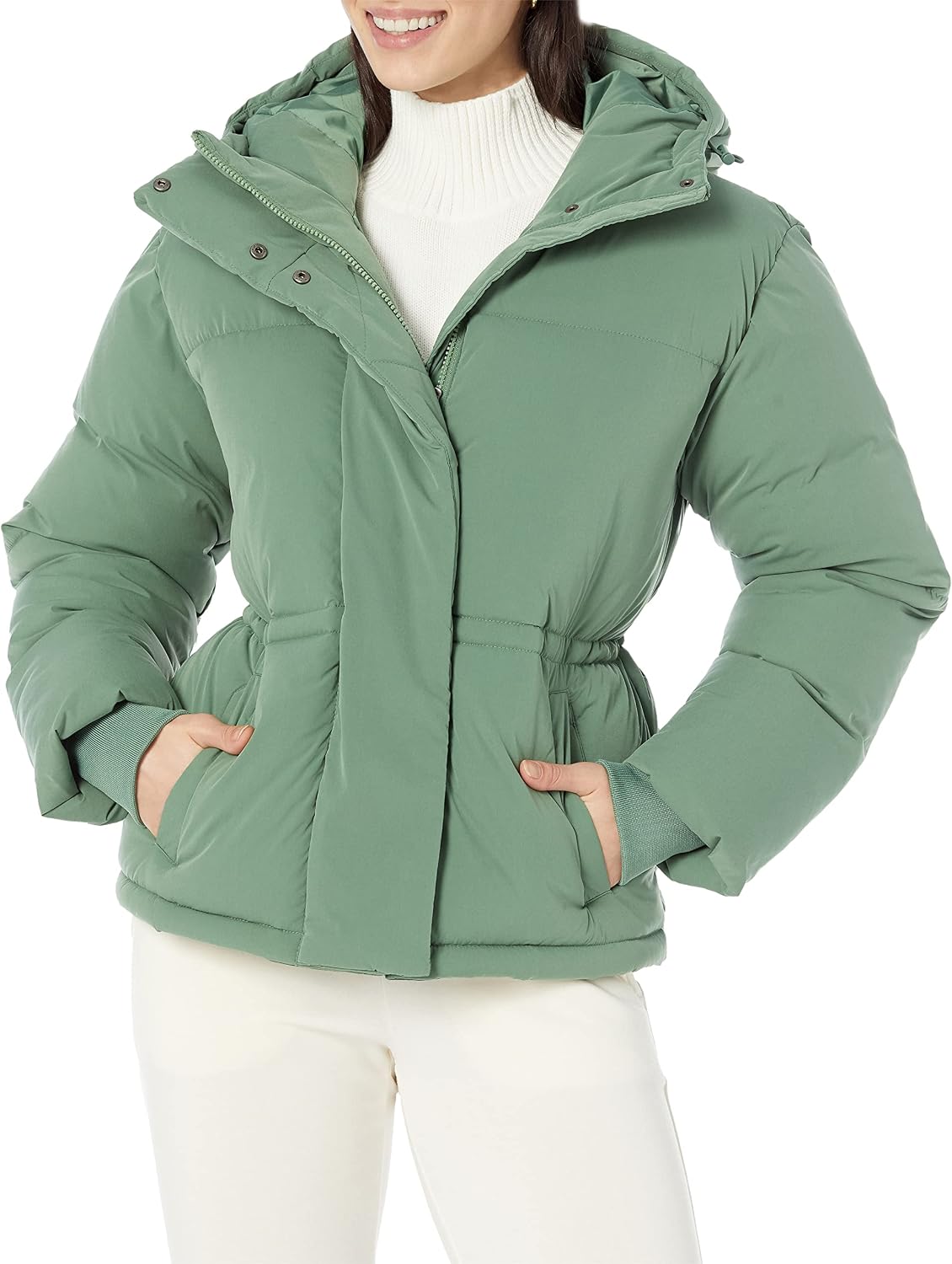 Wide Quilted Cinched Waist Puffer Coat for Women
