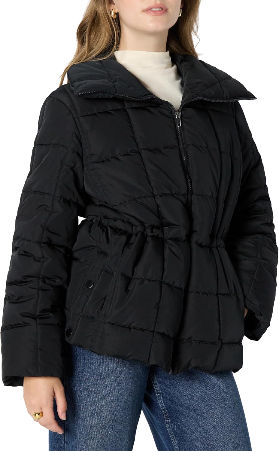 Square Quilted Puffer Overcoat for Women