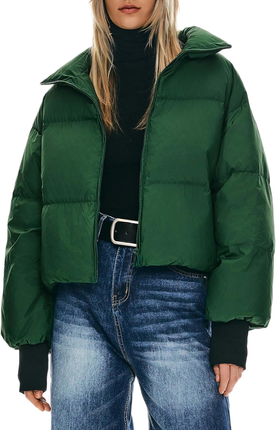 Cropped Duck Down Insulated Coat for Women